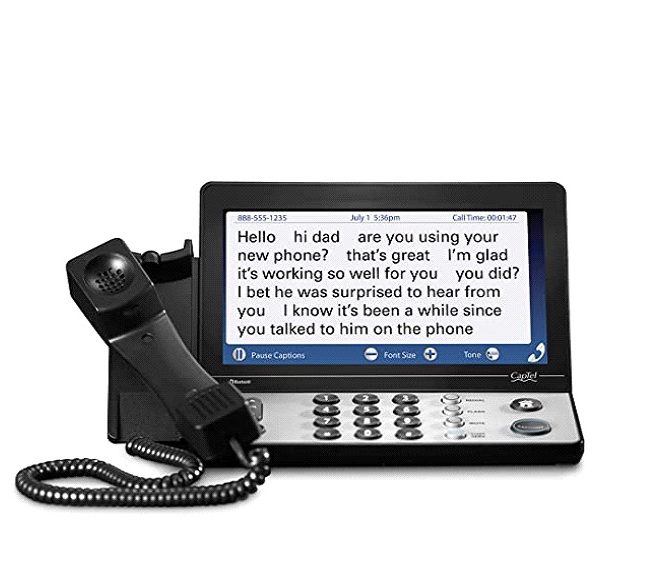 landline phone with captions on screen is low cost hearing equipment