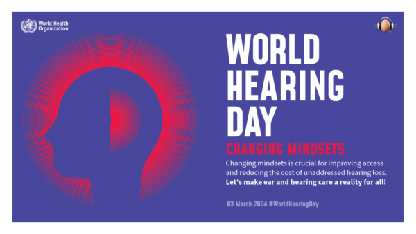 blue banner with red headshot for world hearing day